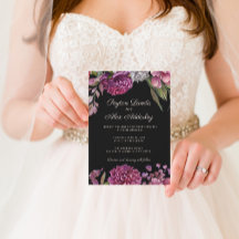 Moody Black Purple Flowers Faire-part de mariage