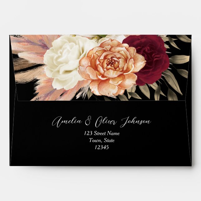 Moody Black Romantic Floral Mariage Enveloppe (Dos (Haut rabat))