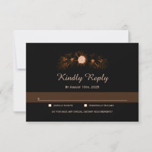 Moody Black with Burnt Orange Floral Wedding RSVP Card
