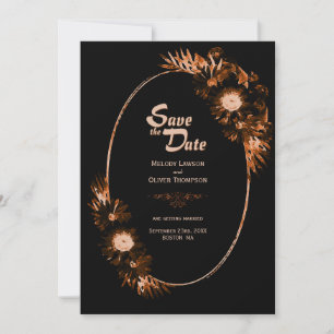 Moody Black with Burnt Orange Floral Wedding Save The Date