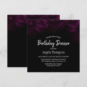 Moody Black with Pink Floral Birthday Dinner Party Invitation