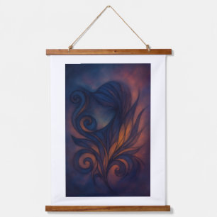 Moody Blue & Copper Abstract Botanicals Hanging Tapestry