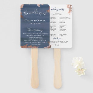 Moody Blue Copper Wedding Program Hand Fan