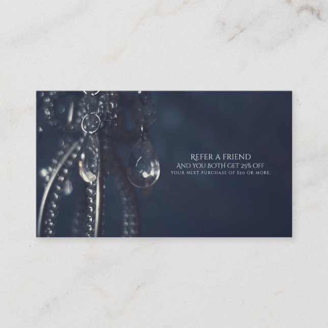 Moody Blue Crystal Elegant Chic Refer a Friend Referral Card (Front)