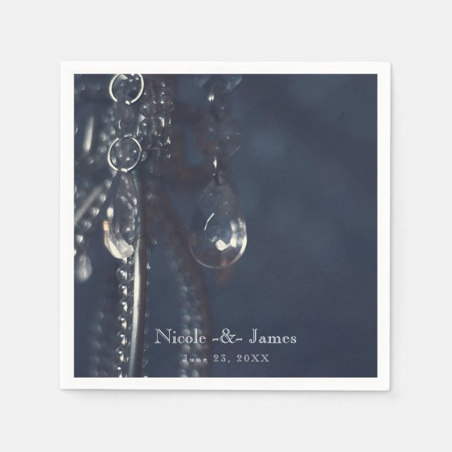Moody Blue Crystal Elegant Chic Wedding Reception Napkin (Front)