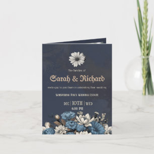 Moody Blue Floral Custom Photo Wedding  Invitation