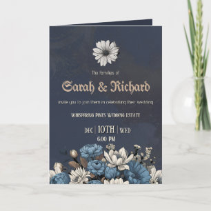 Moody Blue Floral Custom Photo Wedding Invitation