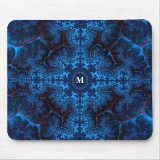 Moody Blue Fractal Filigree with Your Monogram Mouse Pad