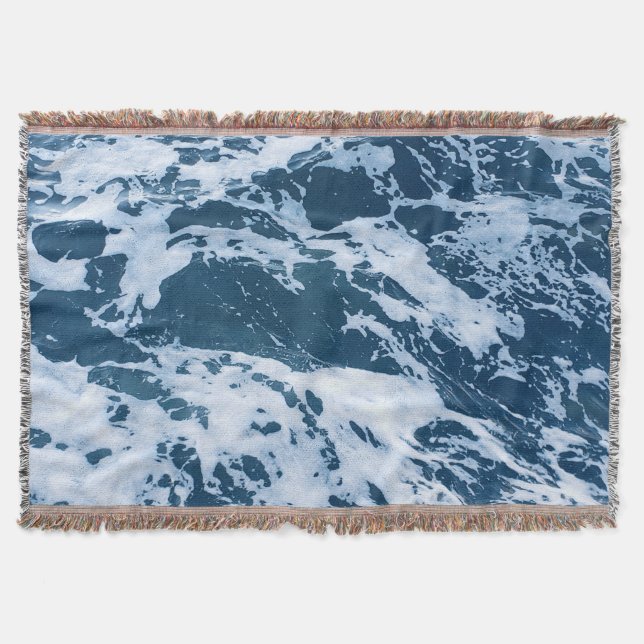 Moody Blue Ocean Waves Throw Blanket (Front)
