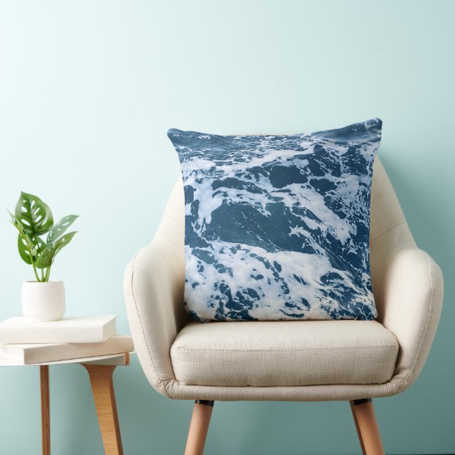 Moody Blue Ocean Waves Throw Pillow (Chair)