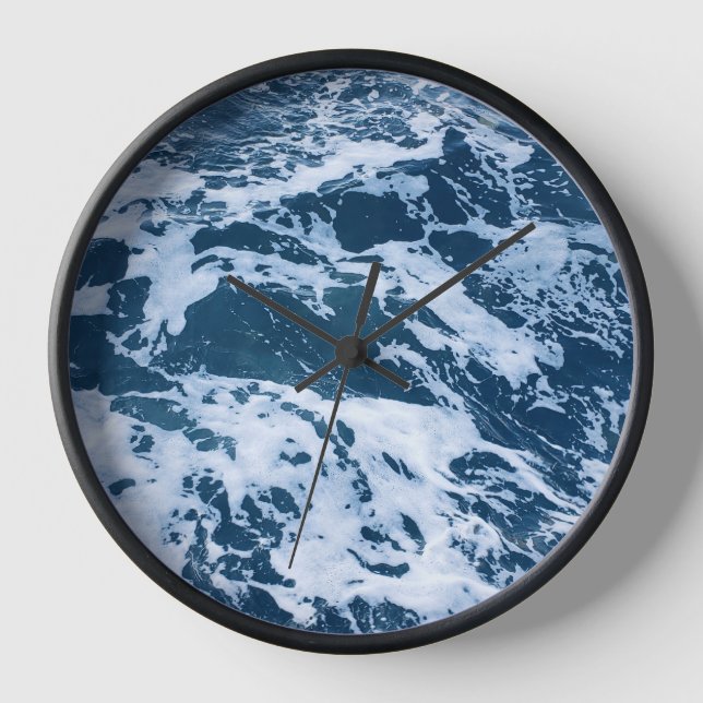 Moody Blue Ocean Waves Wall Clock (Front)