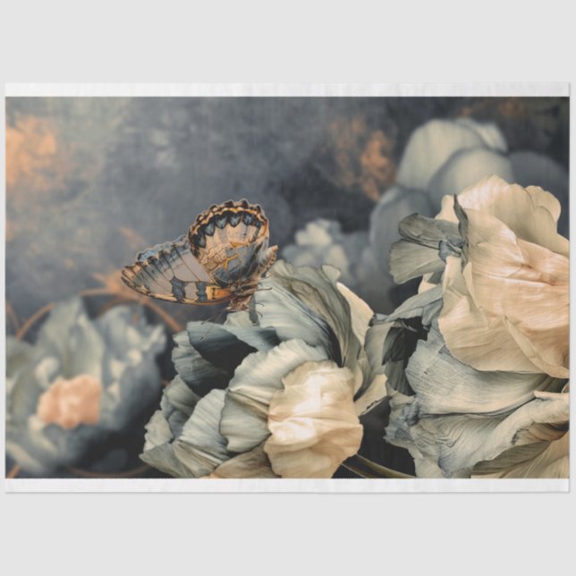 Moody Blue, Oversized Butterfly & Peony Tissue Paper (Front)