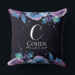 Moody Blue Purple Floral Monogram Throw Pillow<br><div class="desc">There is something super chic about the dark, moody vibe of this design. It stands out, yet is still subtle. The background is a very dark, deep blue-black, like the midnight sky. Fully customizable, from colours to fonts. Please don't hesitate to contact us if you would like a change that...</div>