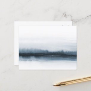 Moody blue watercolor abstract forest overcast sky postcard