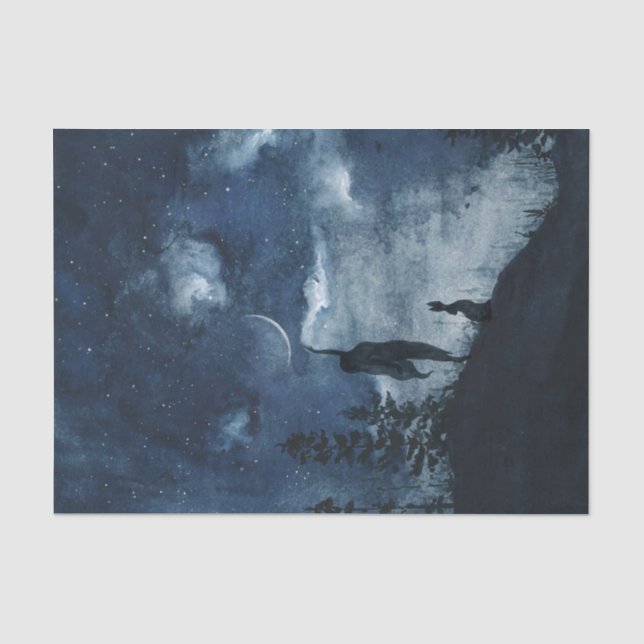 Moody blue watercolor moon goddess decoupage tissue paper (Front)