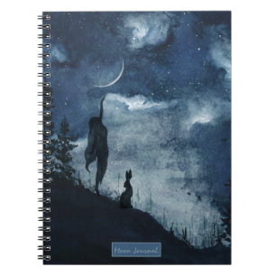 Moody blue watercolor moon goddess personalized notebook