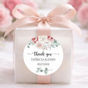 Moody Blush Rose Floral Wedding Thank You Classic Round Sticker
