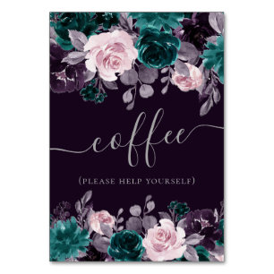 Moody Boho   Dark Eggplant Purple and Teal Treat Table Number