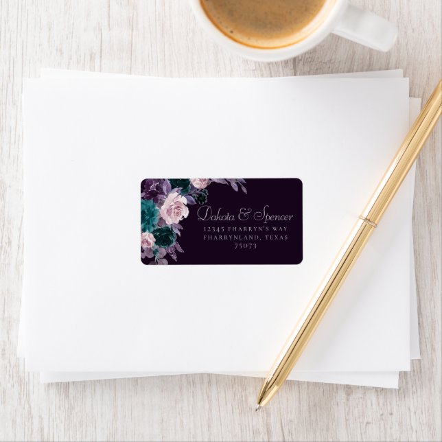 Moody Boho | Dark Eggplant Purple Roses Address Label (Insitu)