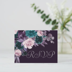 Moody Boho   Dark Eggplant Purple Teal Entree RSVP Postcard