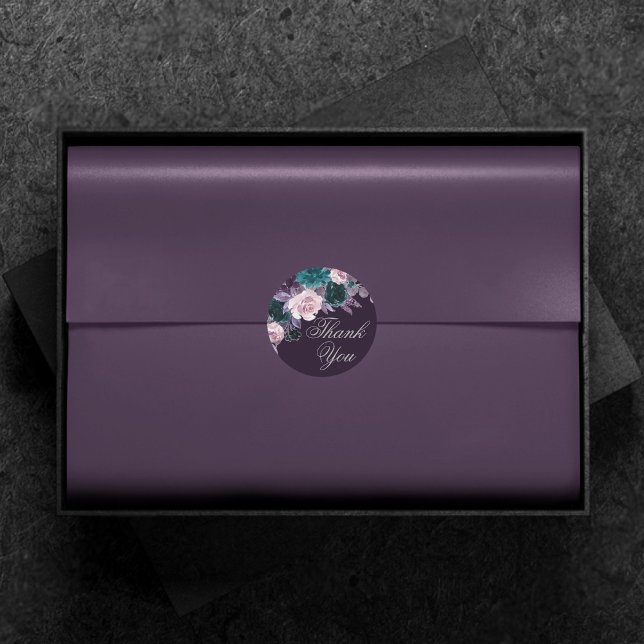 Moody Boho | Dark Eggplant Purple Teal Thank You Classic Round Sticker (Creator Uploaded)