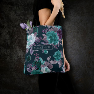 Moody Boho   Deep Teal and Eggplant Purple Pattern Tote Bag