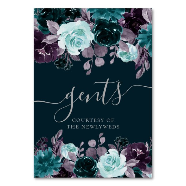 Moody Boho | Deep Teal and Purple Garland Favours Table Number (Front)