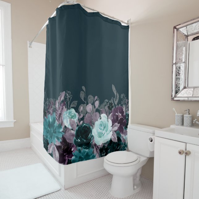 Moody Boho | Deep Teal Turquoise and Purple Floral (In Situ)
