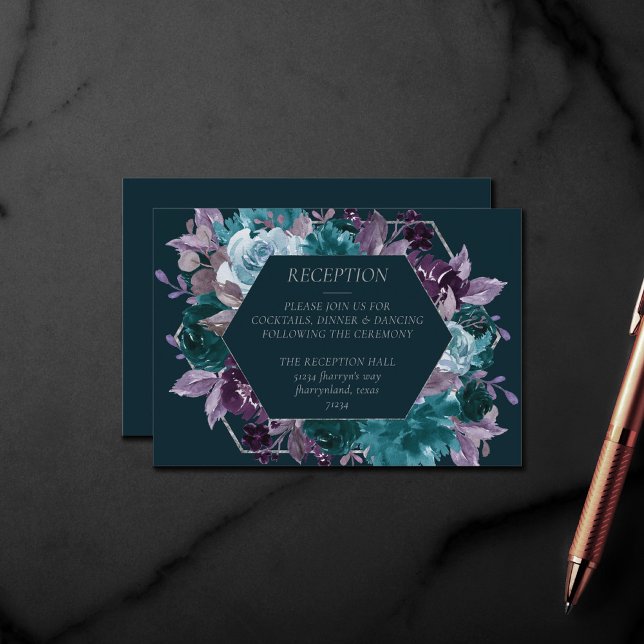 Moody Boho | Deep Teal Turquoise Purple Reception Enclosure Card (Creator Uploaded)