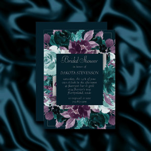 Moody Boho Deep Teal Turquoise Purple Shower Invitation