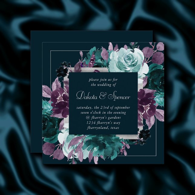 Moody Boho | Deep Teal Turquoise Purple Wreath Invitation (Creator Uploaded)