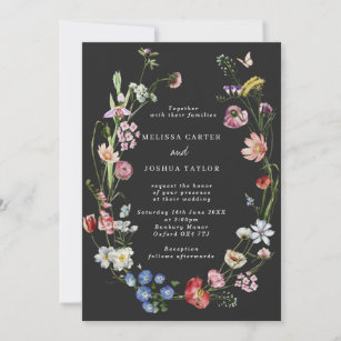 Moody Boho Dutch Flowers & Butterflies Wedding Invitation