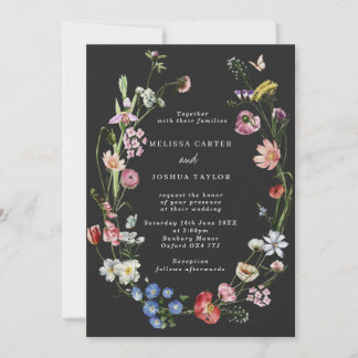Moody Boho Dutch Flowers & Butterflies Wedding Invitation