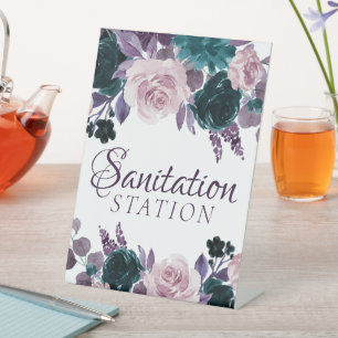 Moody Boho   Eggplant and Teal Sanitation Station Pedestal Sign
