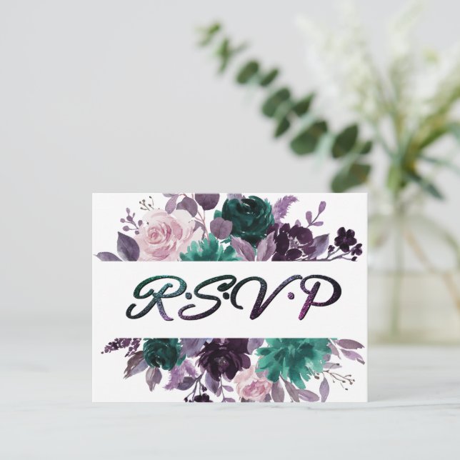 Moody Boho | Eggplant Floral RSVP Entree Response Postcard (Standing Front)