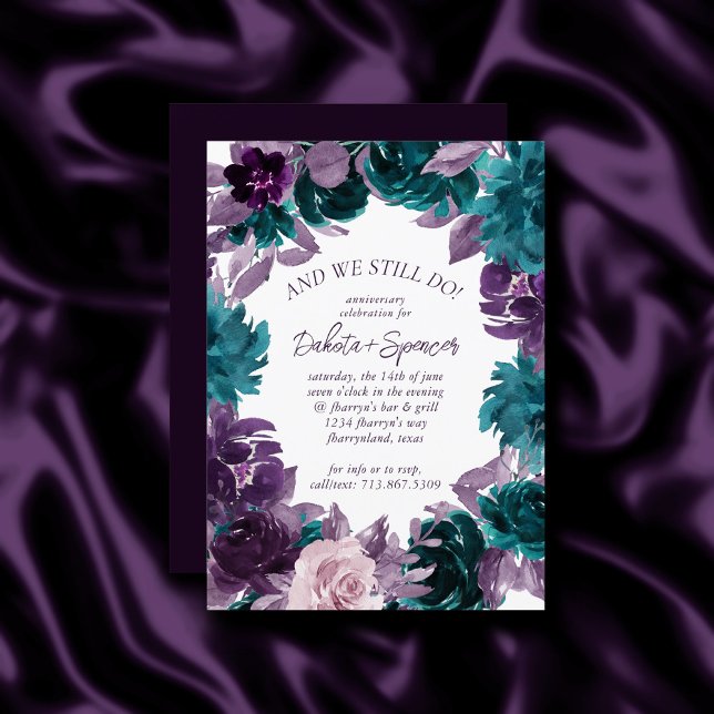Moody Boho | Eggplant Purple and Teal Anniversary Invitation (Creator Uploaded)