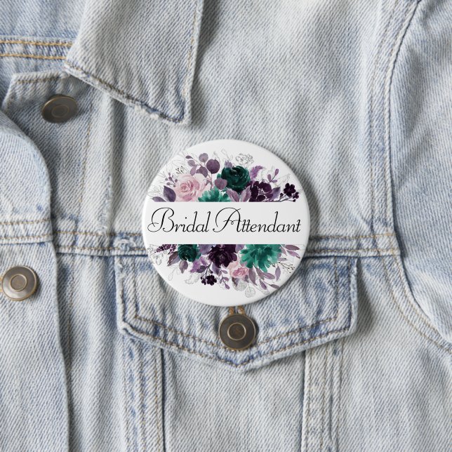 Moody Boho | Eggplant Purple and Teal Bridal Party 3 Inch Round Button (In Situ)
