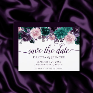 Moody Boho Eggplant Purple and Teal Dark Floral Save The Date