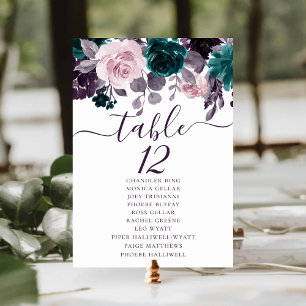 Moody Boho   Eggplant Purple and Teal Guest Names Table Number