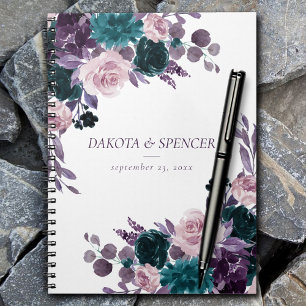 Moody Boho   Eggplant Purple and Teal Rose Bouquet Notebook