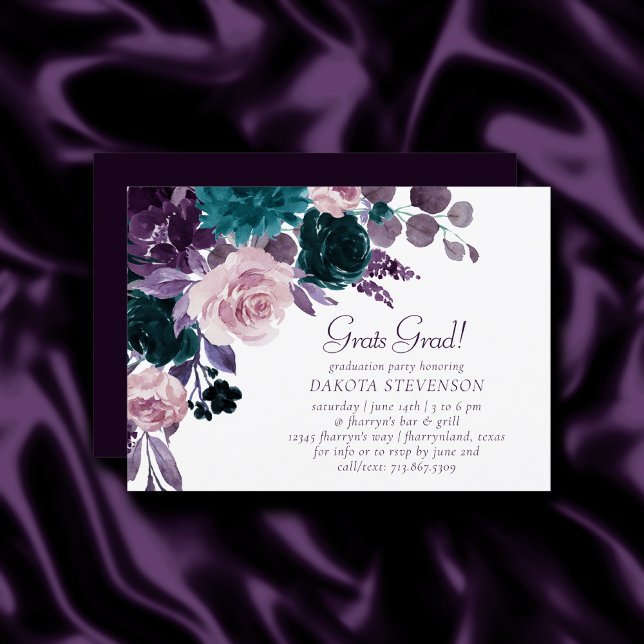 Moody Boho | Eggplant Purple Floral Graduation Invitation (Creator Uploaded)