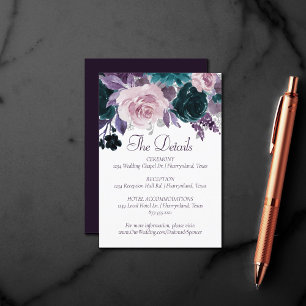 Moody Boho   Eggplant Purple Floral Guest Detail Enclosure Card