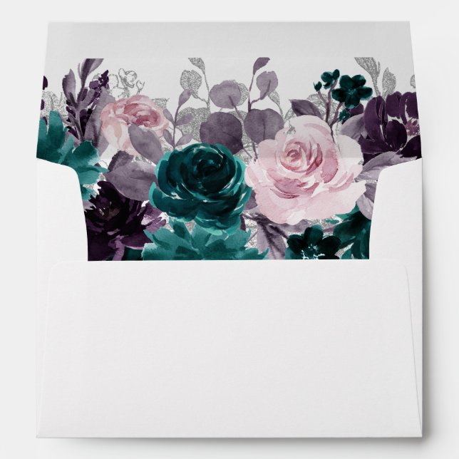 Moody Boho | Eggplant Purple Floral Return Address Envelope (Back (Bottom))