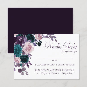 Moody Boho   Eggplant Purple Silver Frame Entree RSVP Card