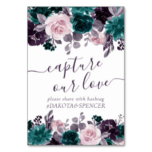 Moody Boho   Eggplant Purple Teal Capture Our Love Table Number
