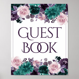 Moody Boho   Eggplant Purple Teal Guest Book Sign