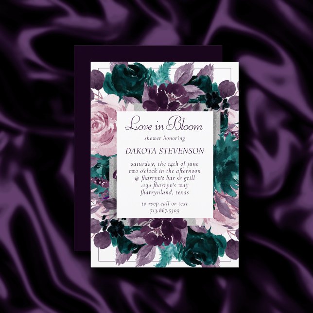 Moody Boho | Eggplant Purple Teal Love in Bloom Invitation (Creator Uploaded)