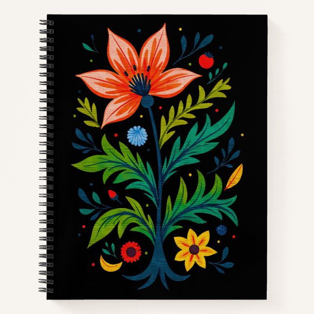Moody Boho Folk Art Floral Tree Botanical Notebook (Front)