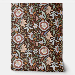 Moody Boho Indian floral with  maroon background Wallpaper