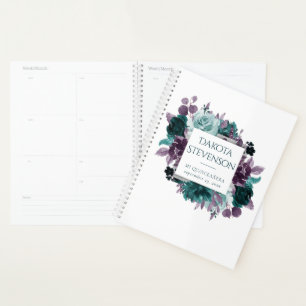 Moody Boho   Teal and Purple Dark Floral Custom Planner